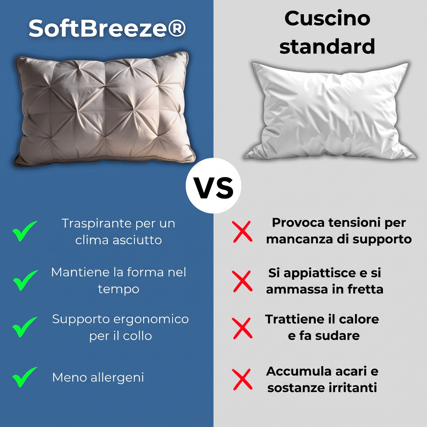 SoftBreeze™ – Il cuscino comfort premium ipoallergenico.